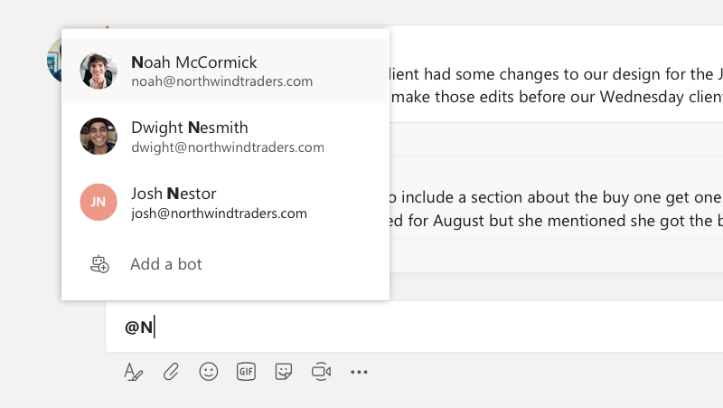 mentions in Microsoft Teams
